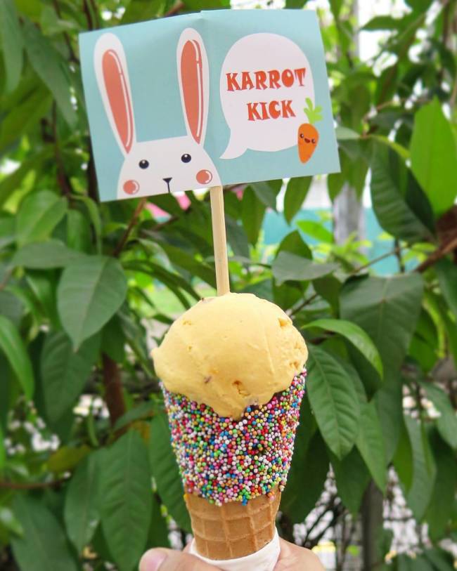 A special concoction of classic carrot cake ice cream filled with walnuts and cream cheese