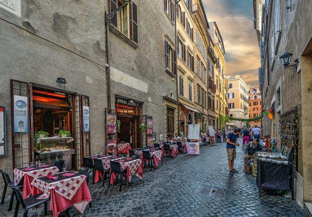 Cafes on cobbled streets