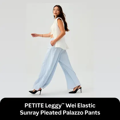 PETITE Leggy™ Wei Elastic Sunray Pleated Palazzo Pants