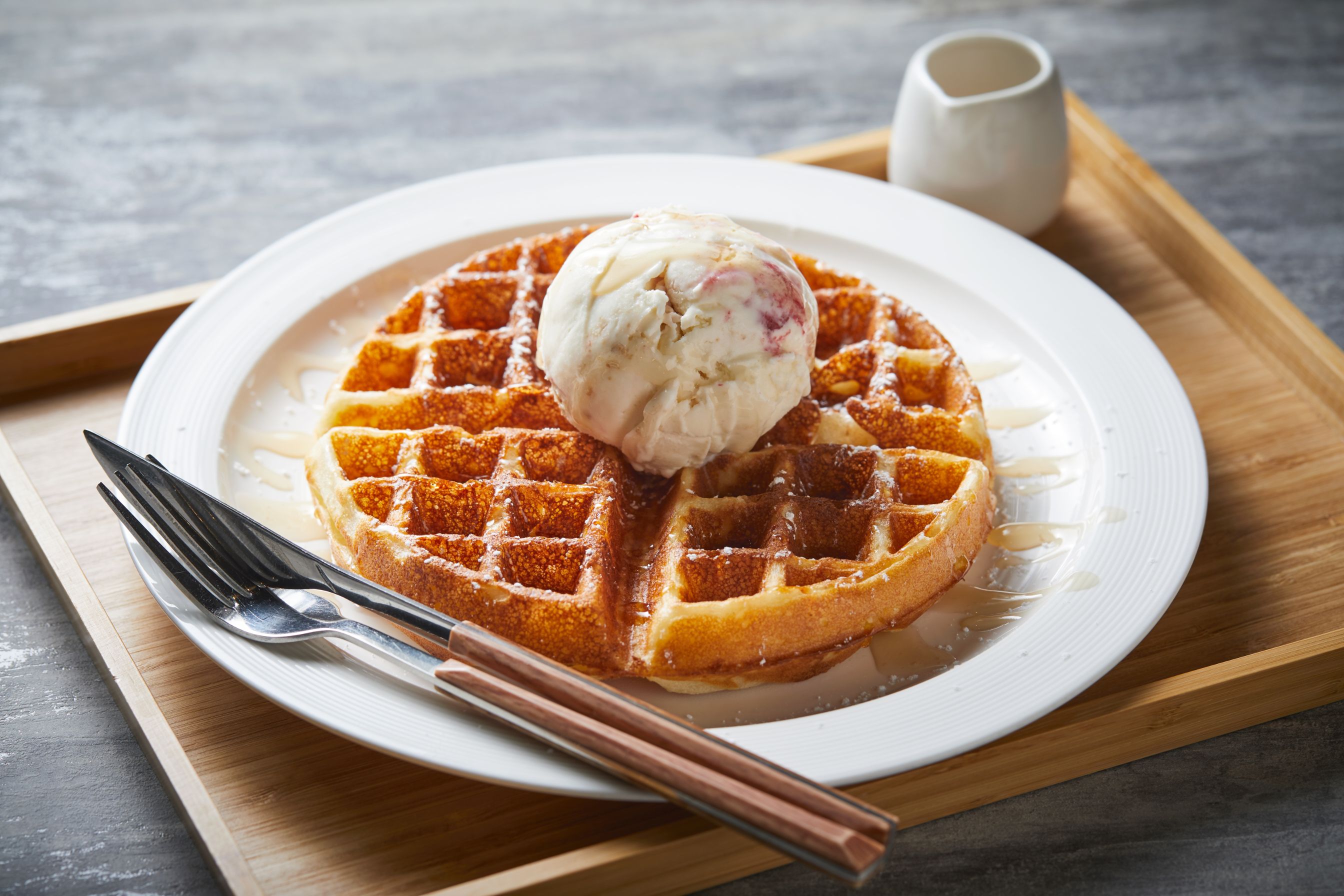 1 x Waffles with Gelato (Single Scoop) + 1 x Iced Latte