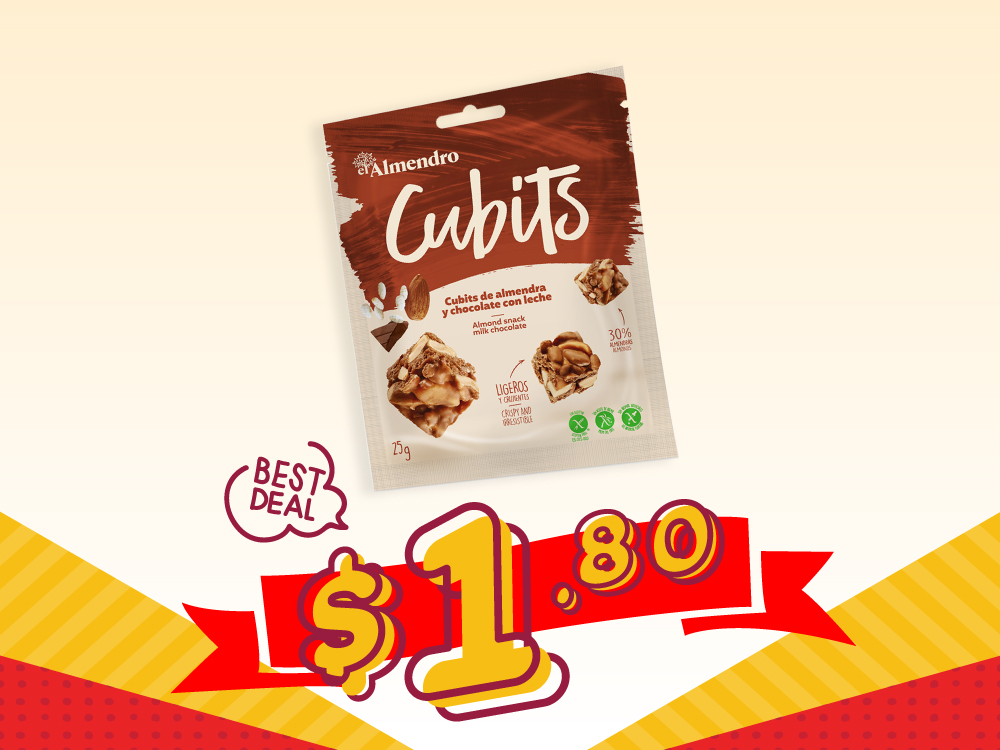 1 x El Almendro Cubits Milk Chocolate Pouch (25 g) at OleOle Singapore Confectionery & Liquor - Get Deals, Cashback and Rewards with ShopBack GO