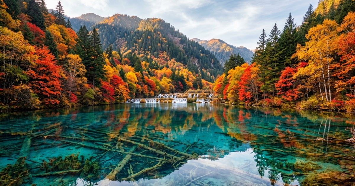 Jiuzhaigou Valley, Sichuan โ colourful alpine lakes and waterfalls for a China nature trip from Singapore