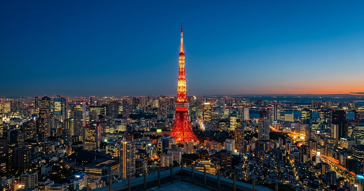Tokyo Tower at dusk — an iconic Japan landmark for US travellers planning a first trip from LAX, SFO, or JFK
