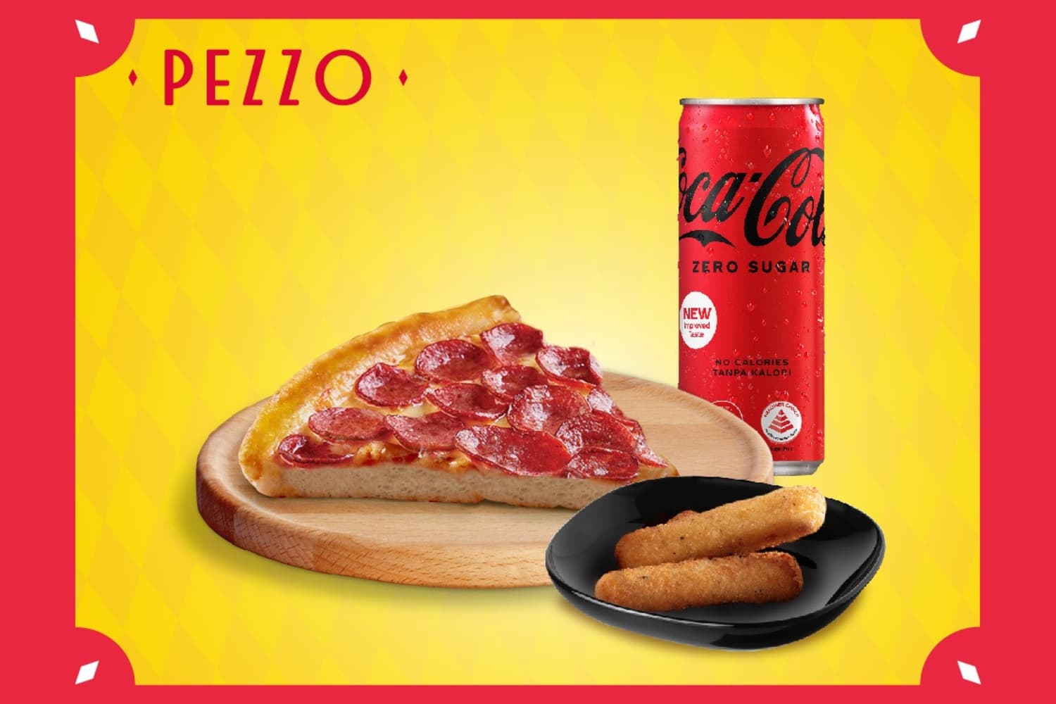 1 x Classic Slice Pizza + 2 x Cheese Sticks + 1 x Can of Coca-Cola Zero Sugar - exclusive deal at Pezzo - Get Deals, Cashback and Rewards with ShopBack GO