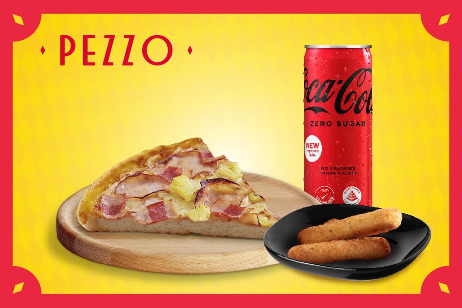 1 x Classic Slice Pizza + 2 x Cheese Sticks + 1 x Can of Coca-Cola Zero Sugar at Pezzo - Get Deals, Cashback and Rewards with ShopBack GO