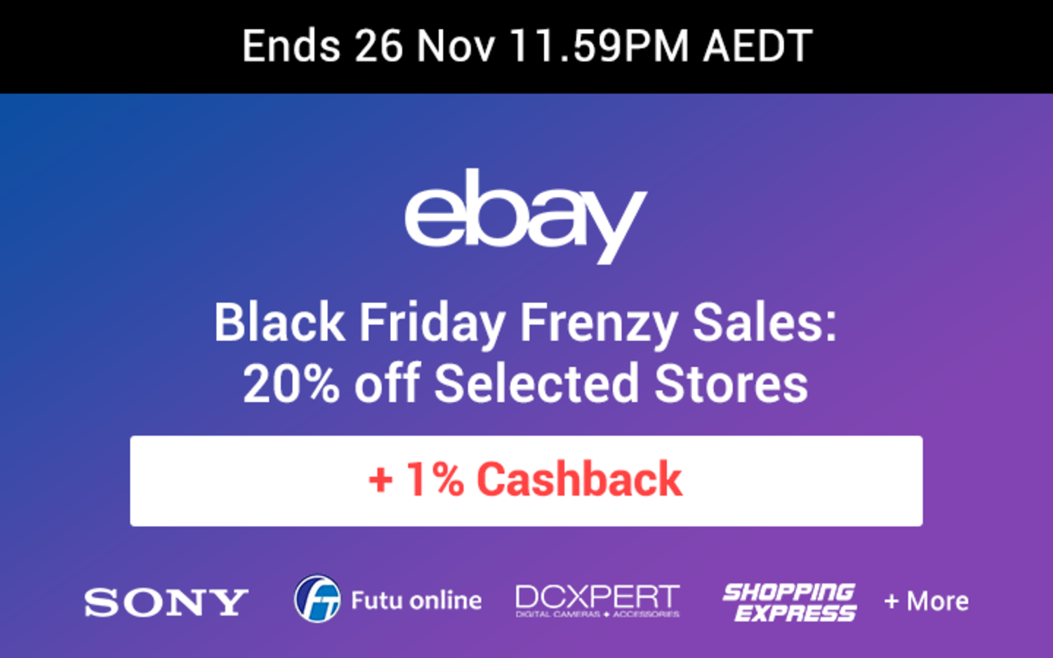 eBay - 20% off Selected Stores for Black Friday Cyber Monday BFCM