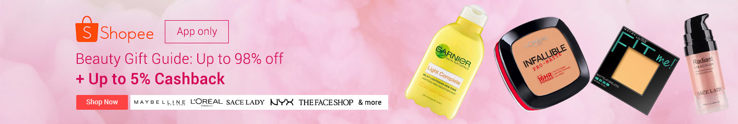 Shopee: Beauty Gift Guide: Up to 98% off + Up to 5% Cashback