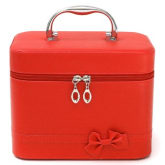 Oem Travel Leather Makeup Train Case Jewelry Box Cosmetic Organizer Storage Handbag Red