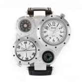 Joylivecy Luminous Dual Time Zones Movements Dial Compass Men'S Quartz Watch Sport Calendar White (Intl)
