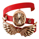 Joylivecy Vintage Women PU Leather Strap Watches Angel Wings Bracelet Women Dress Watch Wristwatch Girl Wristwatches red (Intl)