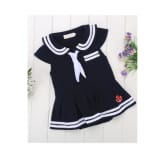 Oem ASTAR Kids Girl's Wear Navy Style Cute Short Sleeve Doll Neck Tie Decor Slim Casual Pleated Dress(Dark Blue) - Intl