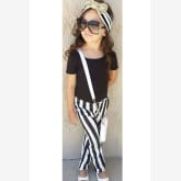 Oem Toprank Kids Girls Clothing Sets Striped T Shirt +Pants 2 Pcs Set Suit Kids Clothes Size 2-7 Outfit ( Black ) - Intl