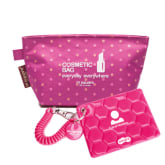M Square Travel Cosmetic Bag Makeup Toiletry Bag (Pink Polka Dot)+ ID Card Holder (Pink)(INTL)