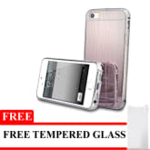 Wood Designs Bumper Aluminiumcase For Iphone SE / 5S / 5 - Silver + Gratis Tempered Glass