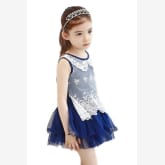 Oem Cyber Korean Style Fashion New Baby Kids Girl Children's Sleeveless Lapel Mesh Lace Dress ( Blue )
