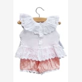 Oem Polka Dots Cotton T-shirt + Dots Pants (White/Pink)