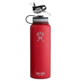 Hydro Flask Insulated Stainless Steel Water Bottle, Wide Mouth, 40-Ounce,40-Ounce,Lychee Red with Straw Lid