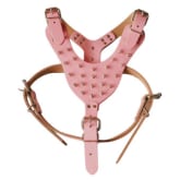 360dsc 360DSC 100% Cowhide Genuine Leather 28 Bullet Style Spikes Studded Pet Dog Harness - Pink