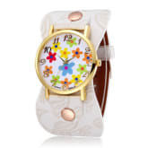 Jiangyuyan JIANGYUYAN louiwill 2015 New Leather Strap Quartz watch Women Dress Watch Flower Design Fashion Casual Wristwatch (White)