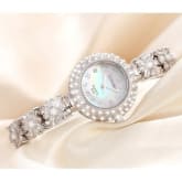 Jiangyuyan JIANGYUYAN Sapphire Mirror Fashion Luxury Brand Women Dress Watches Shell Dial Bracelet Watches Quartz Full Crystal Diamonds Wristwatches (Silver)