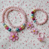 Flowers Jewelry Accessories Baby Necklace Bracelet Ear Clip Ring(Pink) (Intl)