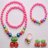 Children'S Jewelry Cherry Necklace Bracelet Ear Clip Ring (Intl)