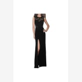 Clothingloves Women Sexy High Split Slim Party Dresses Lace Long Prom Evening Dress (Black)