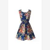 Clothingloves A Line Above Knee Chiffon Print Dresses (Navy Blue)