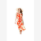 Clothingloves Beach Chiffon Floral Print Dresses (Orange)