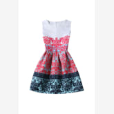 Clothingloves Cotton Print O Neck Sleeveless Dresses (Red)