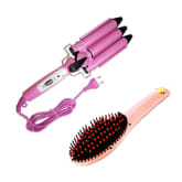 Unbranded Fashion Three-barrel Electric Curling Iron (Pink) and with HQT-906 Fast Hair Straightening (Light Pink)