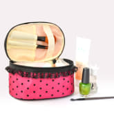 Foxnovo Portable Women's Girls Polka Dnots Cosmetic Makeup Bag Zipper Pouch Toiletry Bag Organizer for Travel Home Use (Rose Red)