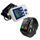 Unbranded Blood Pressure Heartbeat Monitor (Blue/White) and with C-001 Smart Watch (Black)