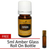 Young Living Copaiba Essential Oil 5ml, 100% Pure and Therapeutic-Grade with FREE 5ml Amber Glass Roll On Bottle