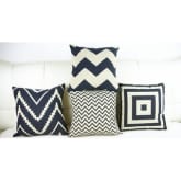 Vintage Black White Cotton Linen Cushion Cover Throw Pillow Case Thin Wave (Intl)