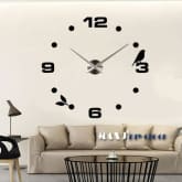 HKS Large DIY Black Mirror Sticker 3D Wall Clock Home Decor for Living Room