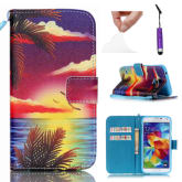 Moonmini For Samsung Galaxy S5 Mini PU Leather Flip Stand Case Cover Wallet with Card Holders and Lanyard - Seascape
