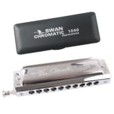 Swan Chromatic 10 Hole Harmonika Harmonica ออร์แกนปาก Metal 40 Tone Key of C C Reed Wind Mouth Hamonica